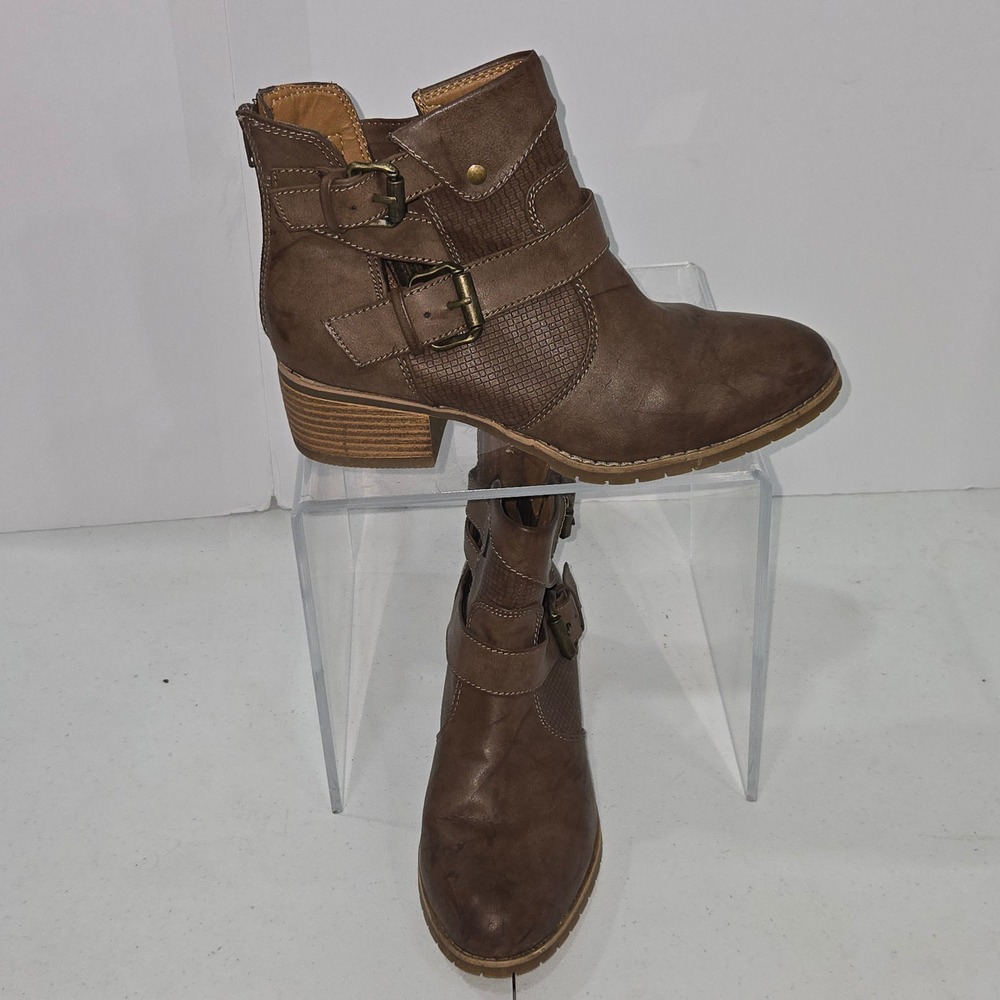 Eurosoft by Sofft Mayra Brown Ankle Boots Womens 8M Buckle Strap Moto Bootie